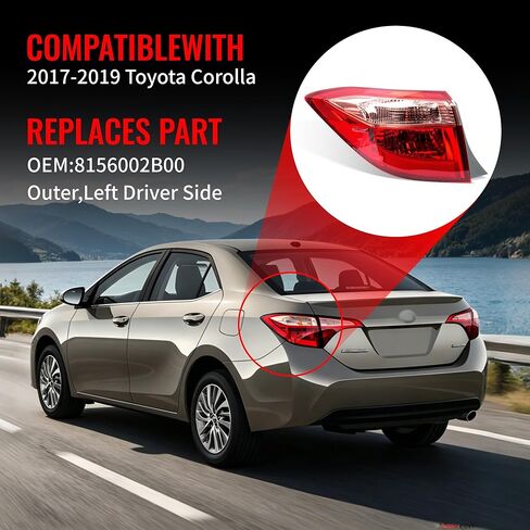 Left Outer Tail Light Assembly Compatible with Toyota Corolla 2017 2018 2019, Rear Taillights Brake Lamps with Halogen Bulbs and Clear Lens Replaces 8156002B00 (Driver Side) in Kuwait