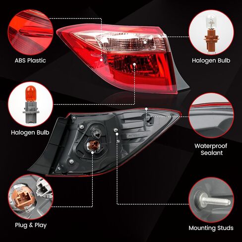 Left Outer Tail Light Assembly Compatible with Toyota Corolla 2017 2018 2019, Rear Taillights Brake Lamps with Halogen Bulbs and Clear Lens Replaces 8156002B00 (Driver Side) in Kuwait