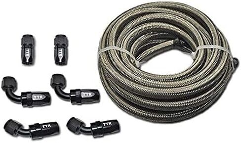 8 AN-8 AN8 1/2" Stainless Steel Braided Fuel Gas Oil Line Hose E85 12FT + Swivel Black Fitting Kit SSAN8BK_KIT_XIAO in Kuwait