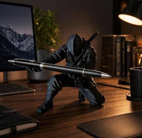 Ninja Pen Holder for Desk, Black 3D Printed Pencil Holder Stand, Cool Desk Decor Accessories for Office Home Classroom Gaming Desk, Unique Gift for Men Students Coworkers in Kuwait