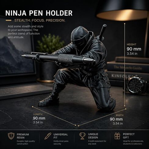 Ninja Pen Holder for Desk, Black 3D Printed Pencil Holder Stand, Cool Desk Decor Accessories for Office Home Classroom Gaming Desk, Unique Gift for Men Students Coworkers in Kuwait