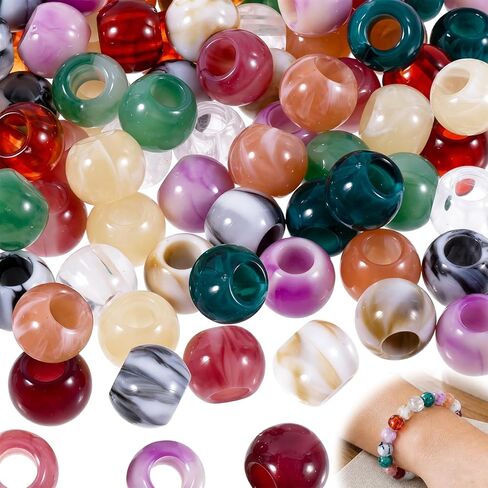 PAGOW 150pcs Acrylic Large Hole Pop Beads, 10.5 x 5.5 mm Mix Color Hair Beads with 6.5 mm Hole, Ellipse Craft Beads Hair Jewelry Accessories for Women Bracelets Necklaces DIY in Kuwait