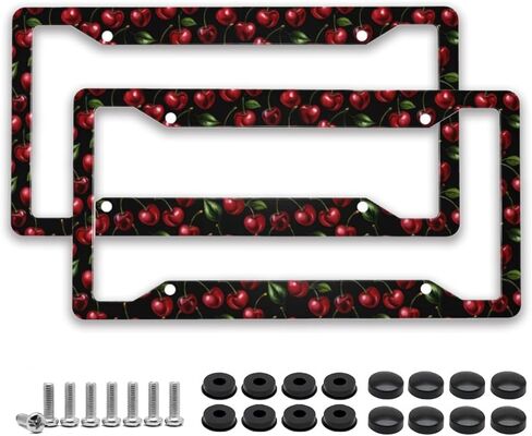 2 Pack License Plate Frame with Screws General 12.3' X 6.3' Sturdy Reusable Cute Car Decoration Accessories for Man Woman - Black Cherry in Saudi Arabia