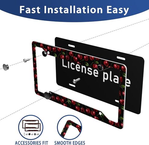 2 Pack License Plate Frame with Screws General 12.3' X 6.3' Sturdy Reusable Cute Car Decoration Accessories for Man Woman - Black Cherry in Saudi Arabia