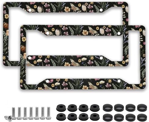 2 Pack License Plate Frame with Screws General 12.3' X 6.3' Sturdy Reusable Cute Car Decoration Accessories for Man Woman - Black Cherry in Saudi Arabia