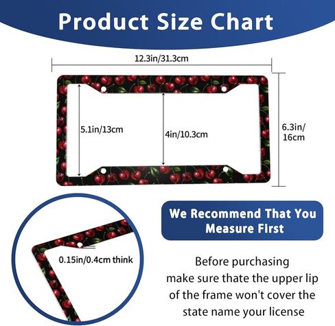 2 Pack License Plate Frame with Screws General 12.3' X 6.3' Sturdy Reusable Cute Car Decoration Accessories for Man Woman - Black Cherry in Saudi Arabia