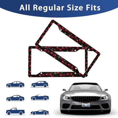 2 Pack License Plate Frame with Screws General 12.3' X 6.3' Sturdy Reusable Cute Car Decoration Accessories for Man Woman - Black Cherry in Saudi Arabia