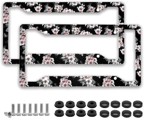 2 Pack License Plate Frame with Screws General 12.3' X 6.3' Sturdy Reusable Cute Car Decoration Accessories for Man Woman - Black Cherry in Saudi Arabia