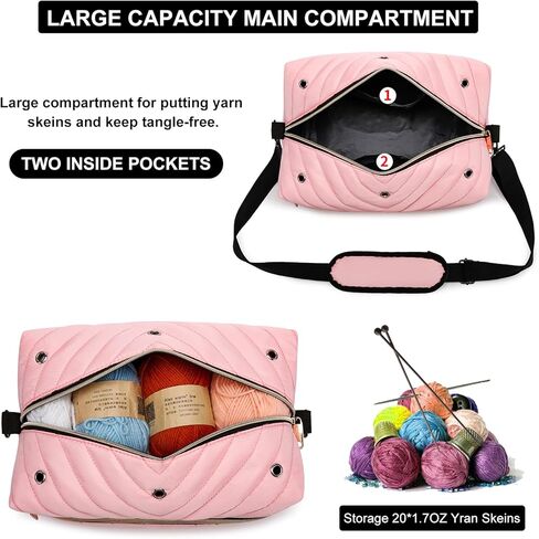 Crochet Bag Organizer, Yarn Storage Organizer with Shoulder Strap, Stylish Knitting Bag for Crochet Accessories, Mothers Day Gifts, Crochet Yarn Supplies, Pink in Saudi Arabia
