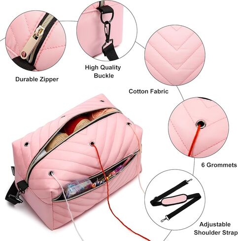 Crochet Bag Organizer, Yarn Storage Organizer with Shoulder Strap, Stylish Knitting Bag for Crochet Accessories, Mothers Day Gifts, Crochet Yarn Supplies, Pink in Saudi Arabia