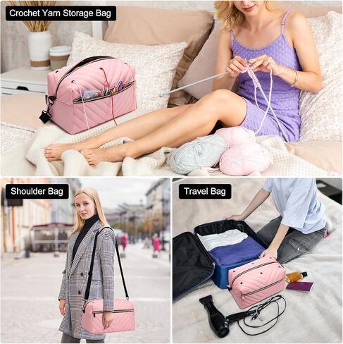 Crochet Bag Organizer, Yarn Storage Organizer with Shoulder Strap, Stylish Knitting Bag for Crochet Accessories, Mothers Day Gifts, Crochet Yarn Supplies, Pink in Saudi Arabia