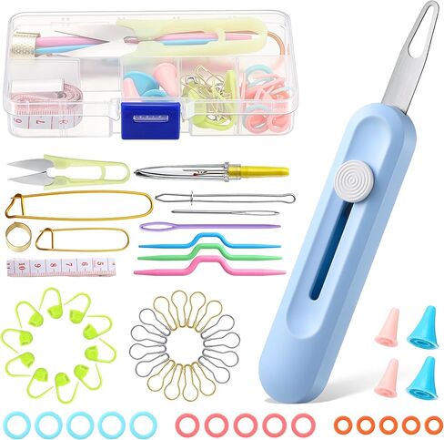 Gulfmew All in One Knitting Kit with Automatic Needle Threader, Sewing Accessories Set with Scissors, Stitch Markers & Portable Storage Case, Easy Threading Tool for Beginners, Crochet & DIY Crafts in Kuwait