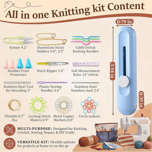 Gulfmew All in One Knitting Kit with Automatic Needle Threader, Sewing Accessories Set with Scissors, Stitch Markers & Portable Storage Case, Easy Threading Tool for Beginners, Crochet & DIY Crafts in Kuwait
