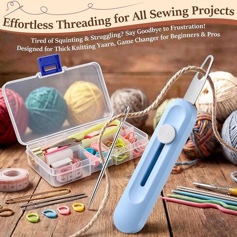 Gulfmew All in One Knitting Kit with Automatic Needle Threader, Sewing Accessories Set with Scissors, Stitch Markers & Portable Storage Case, Easy Threading Tool for Beginners, Crochet & DIY Crafts in Kuwait