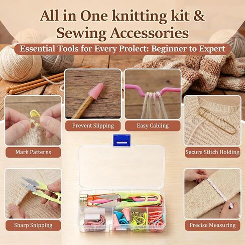 Gulfmew All in One Knitting Kit with Automatic Needle Threader, Sewing Accessories Set with Scissors, Stitch Markers & Portable Storage Case, Easy Threading Tool for Beginners, Crochet & DIY Crafts in Kuwait