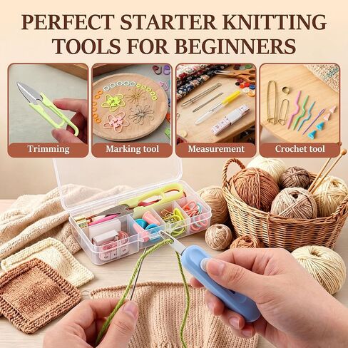 Gulfmew All in One Knitting Kit with Automatic Needle Threader, Sewing Accessories Set with Scissors, Stitch Markers & Portable Storage Case, Easy Threading Tool for Beginners, Crochet & DIY Crafts in Kuwait