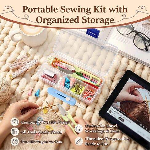 Gulfmew All in One Knitting Kit with Automatic Needle Threader, Sewing Accessories Set with Scissors, Stitch Markers & Portable Storage Case, Easy Threading Tool for Beginners, Crochet & DIY Crafts in Kuwait