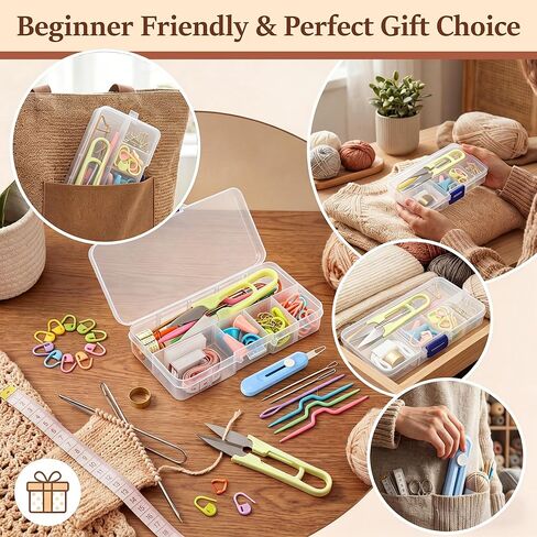 Gulfmew All in One Knitting Kit with Automatic Needle Threader, Sewing Accessories Set with Scissors, Stitch Markers & Portable Storage Case, Easy Threading Tool for Beginners, Crochet & DIY Crafts in Kuwait