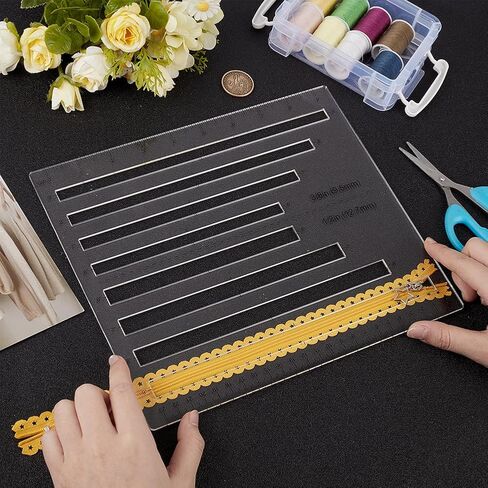 MAYJOYDIY Acrylic Zipper Quilting Template 4 Sizes Zipper Pocket Template for 6/7/8/9 inch Clear Sewing Ruler Zippers Cutout Pouch Templates for Beginners Bag Making DIY Crafts in Kuwait