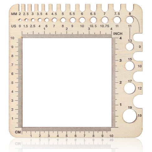 Molain 1 Pcs Wooden Knitting Crochet Gauge Ruler, Boxwood Knitting Needle Gauge Sizer, Stitch Counter Spinner Yarn Measure Tool with Circular Ruler Rectangle Sizer for Craft (5.9inch) in Kuwait