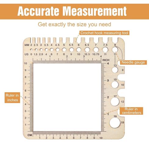 Molain 1 Pcs Wooden Knitting Crochet Gauge Ruler, Boxwood Knitting Needle Gauge Sizer, Stitch Counter Spinner Yarn Measure Tool with Circular Ruler Rectangle Sizer for Craft (5.9inch) in Kuwait