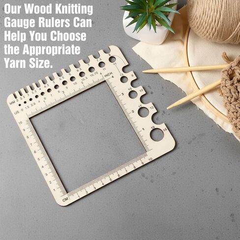 Molain 1 Pcs Wooden Knitting Crochet Gauge Ruler, Boxwood Knitting Needle Gauge Sizer, Stitch Counter Spinner Yarn Measure Tool with Circular Ruler Rectangle Sizer for Craft (5.9inch) in Kuwait