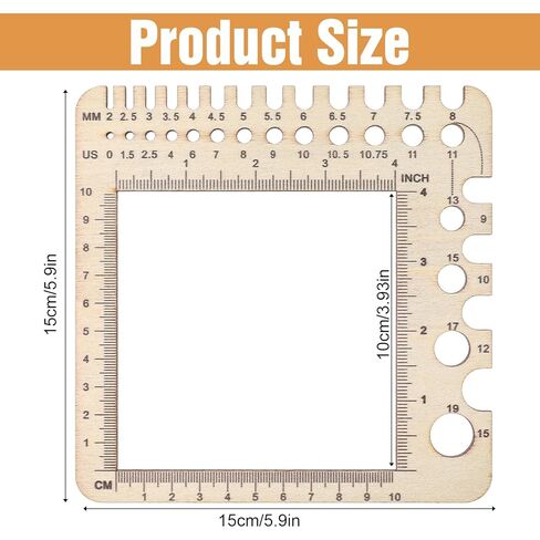 Molain 1 Pcs Wooden Knitting Crochet Gauge Ruler, Boxwood Knitting Needle Gauge Sizer, Stitch Counter Spinner Yarn Measure Tool with Circular Ruler Rectangle Sizer for Craft (5.9inch) in Kuwait