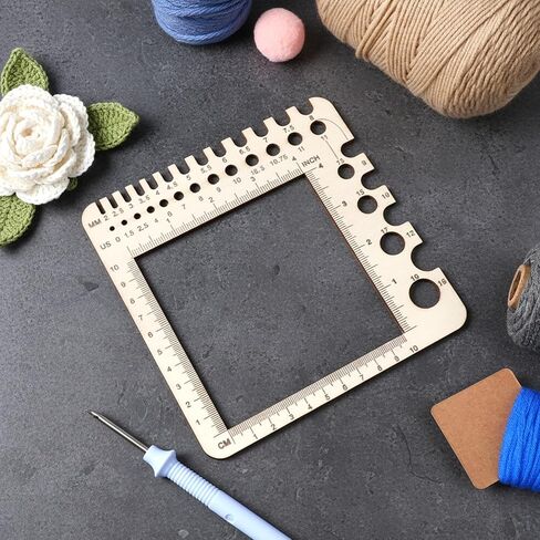 Molain 1 Pcs Wooden Knitting Crochet Gauge Ruler, Boxwood Knitting Needle Gauge Sizer, Stitch Counter Spinner Yarn Measure Tool with Circular Ruler Rectangle Sizer for Craft (5.9inch) in Kuwait
