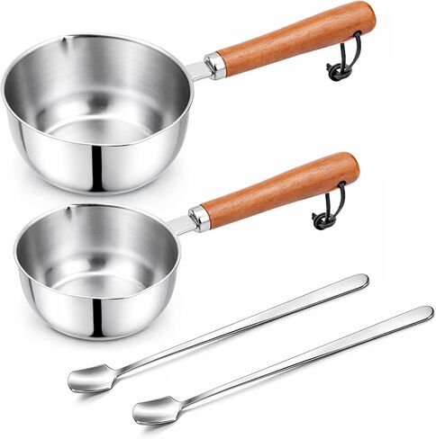 2 Size Wax Melting Pot for Candle Making, 5 oz 10 oz Stainless Steel Candle Pouring Pitcher with Heat-Resistant Wooden Handle, Candle Making Pouring Pot with Spoon for Soy Wax (150ml & 300ml) in Saudi Arabia
