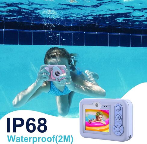 Kids Waterproof Digital Underwater Camera - 48MP HD 1080P Video, Dual Lens Selfie with Stand - Christmas Birthday Festival Gift for Ages Above 3 Girl Boy Child Toddler, Cartoon Cover, Blue in Kuwait