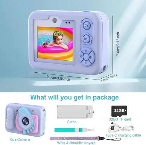 Kids Waterproof Digital Underwater Camera - 48MP HD 1080P Video, Dual Lens Selfie with Stand - Christmas Birthday Festival Gift for Ages Above 3 Girl Boy Child Toddler, Cartoon Cover, Blue in Kuwait