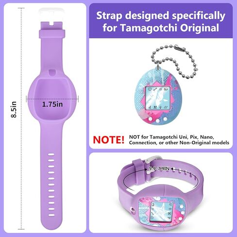 Soft Silicone Wristband for Tamagotchi Original, for Gen 1/2, Neon, Retro Flowers, 90s, Fresh Strawberry, Adjustable Anti-Drop Strap for Kids, Teens, Adults, Parents & 90s Nostalgia Lovers (Purple) in Kuwait