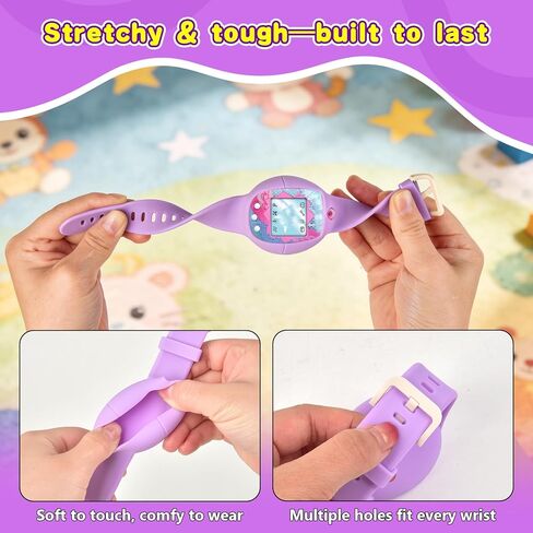 Soft Silicone Wristband for Tamagotchi Original, for Gen 1/2, Neon, Retro Flowers, 90s, Fresh Strawberry, Adjustable Anti-Drop Strap for Kids, Teens, Adults, Parents & 90s Nostalgia Lovers (Purple) in Kuwait