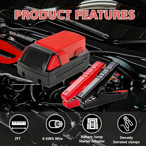 Jumper Cables Adapter with Alligator Clips Compatible with Mil.waukee 18V Battery, 2FT 8AWG Silicone Wire Jumper Starter, Automotive Booster Cable for Jump Starting Car, SUV, Truck in Saudi Arabia