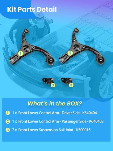 4pc Front Lower Control Arm with Ball Joint Suspension Kit for Hyundai 2006-2011 Accent, Compatible with Kia 2006-2011 Rio, 2006-2011 Rio5, K640403 K640404 K500015 in Kuwait