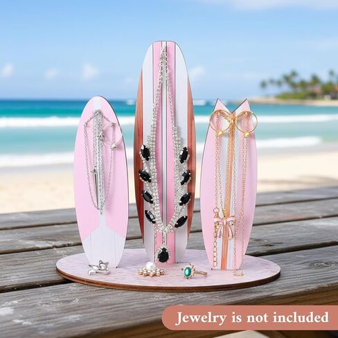 DIVINA VITAE Jewelry Organizer Stand, Cute Coastal Ocean Surfboard Decor, Preppy Beach Themed Room Decor Aesthetic, Coastal Dedroom Decoration Wooden Hawaii Surfer Gift for Teen Girls(Blue) in Saudi Arabia