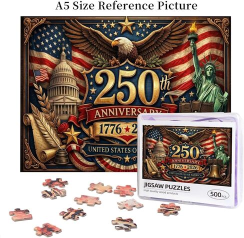 250th Anniversary America Jigsaw Puzzle, Adult, 500 Pieces, Patriotic Theme, Wooden, Concentration and Logical Thinking Skills in Kuwait