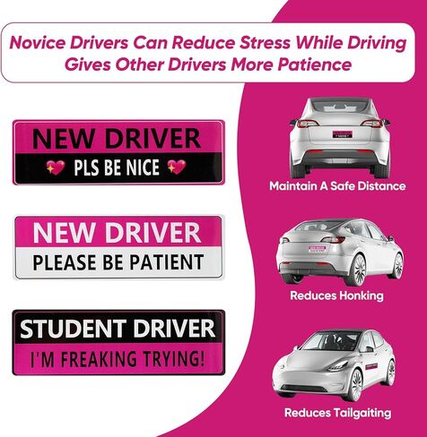 3 Pack Student Driver Magnet for Car, Reflective New Driver Sticker, Please Be Patient Magnetic Sign for Beginner Drivers Safety, Removable Bumper Magnet for Women & Teens in Kuwait
