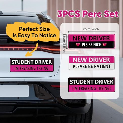 3 Pack Student Driver Magnet for Car, Reflective New Driver Sticker, Please Be Patient Magnetic Sign for Beginner Drivers Safety, Removable Bumper Magnet for Women & Teens in Kuwait