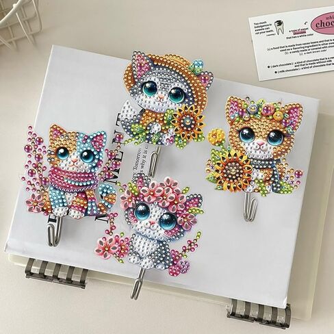 YUE ZHE 6 PCS Diamond Painting Kits for Adults DIY Diamond Art Painting Wall Hook Key Holder Wall Adhesive Hook Cat Theme Arts and Crafts DIY Kits for Towel Hat Kitchen Decoration in Saudi Arabia