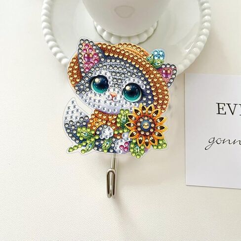 YUE ZHE 6 PCS Diamond Painting Kits for Adults DIY Diamond Art Painting Wall Hook Key Holder Wall Adhesive Hook Cat Theme Arts and Crafts DIY Kits for Towel Hat Kitchen Decoration in Saudi Arabia