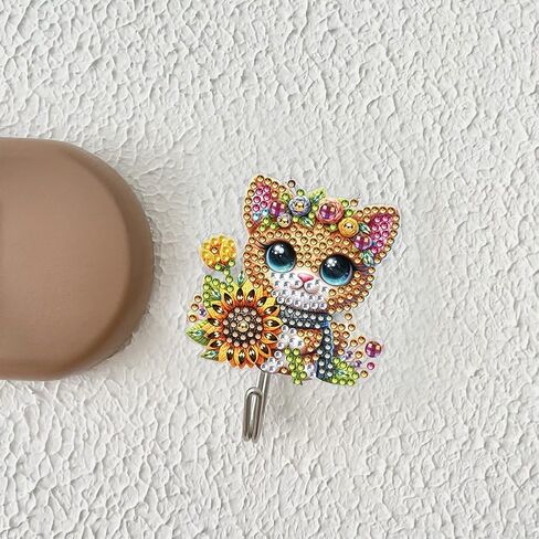 YUE ZHE 6 PCS Diamond Painting Kits for Adults DIY Diamond Art Painting Wall Hook Key Holder Wall Adhesive Hook Cat Theme Arts and Crafts DIY Kits for Towel Hat Kitchen Decoration in Saudi Arabia