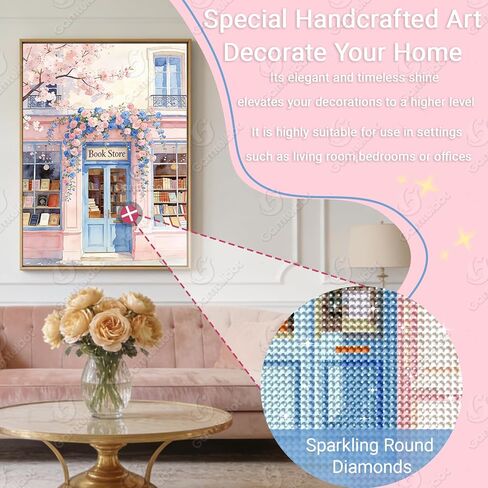Gamteldot Bookstore Diamond Art Kits for Adults Beginner,Pink Diamond Art 5D Full Drill DIY Diamond Dot,Flower Diamond Painting with Complete Tools,Gem Art Crafts for Home Wall Decor Gift-12x16in in Saudi Arabia