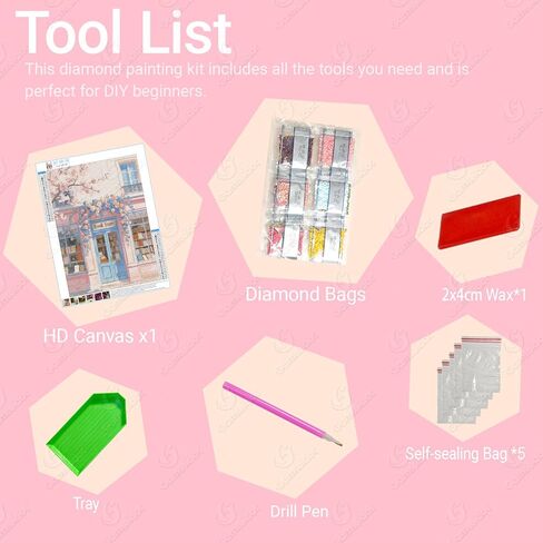 Gamteldot Bookstore Diamond Art Kits for Adults Beginner,Pink Diamond Art 5D Full Drill DIY Diamond Dot,Flower Diamond Painting with Complete Tools,Gem Art Crafts for Home Wall Decor Gift-12x16in in Saudi Arabia