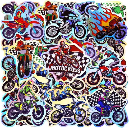 100pcs Holographic Dirt Bike Waterproof Vinyl Stickers - Cool Motocross Bike Decor & Party Favors for Goodie Bag, Water Bottle, Classroom Prizes in Saudi Arabia