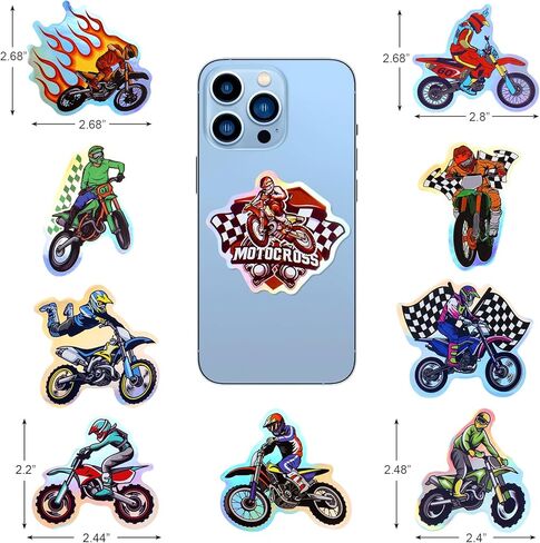 100pcs Holographic Dirt Bike Waterproof Vinyl Stickers - Cool Motocross Bike Decor & Party Favors for Goodie Bag, Water Bottle, Classroom Prizes in Saudi Arabia