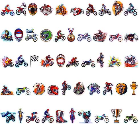 100pcs Holographic Dirt Bike Waterproof Vinyl Stickers - Cool Motocross Bike Decor & Party Favors for Goodie Bag, Water Bottle, Classroom Prizes in Saudi Arabia