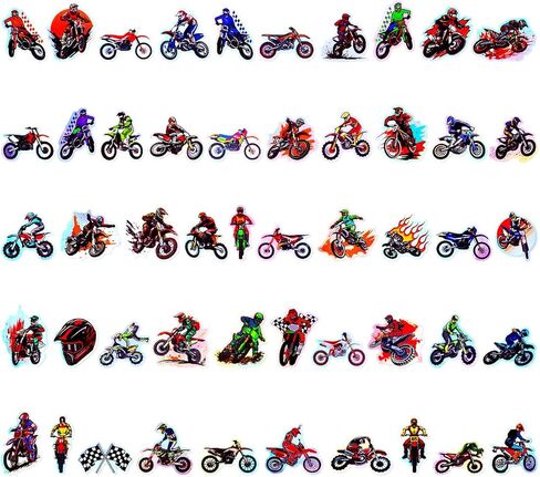 100pcs Holographic Dirt Bike Waterproof Vinyl Stickers - Cool Motocross Bike Decor & Party Favors for Goodie Bag, Water Bottle, Classroom Prizes in Saudi Arabia