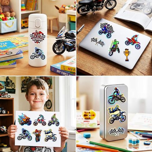 100pcs Holographic Dirt Bike Waterproof Vinyl Stickers - Cool Motocross Bike Decor & Party Favors for Goodie Bag, Water Bottle, Classroom Prizes in Saudi Arabia