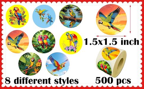 500 Pcs Bird Stickers Colourful Rainforest Parrot Hawaiian Decorations Birthday Party Favors Supplies Decorations Party Cup Label Sticker in Saudi Arabia